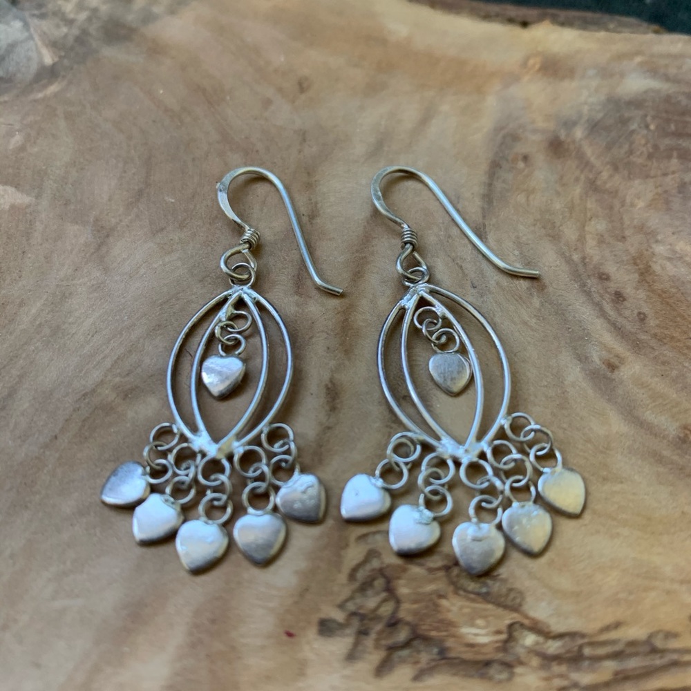 Sterling Silver 925 Dangling Hearts Earrings